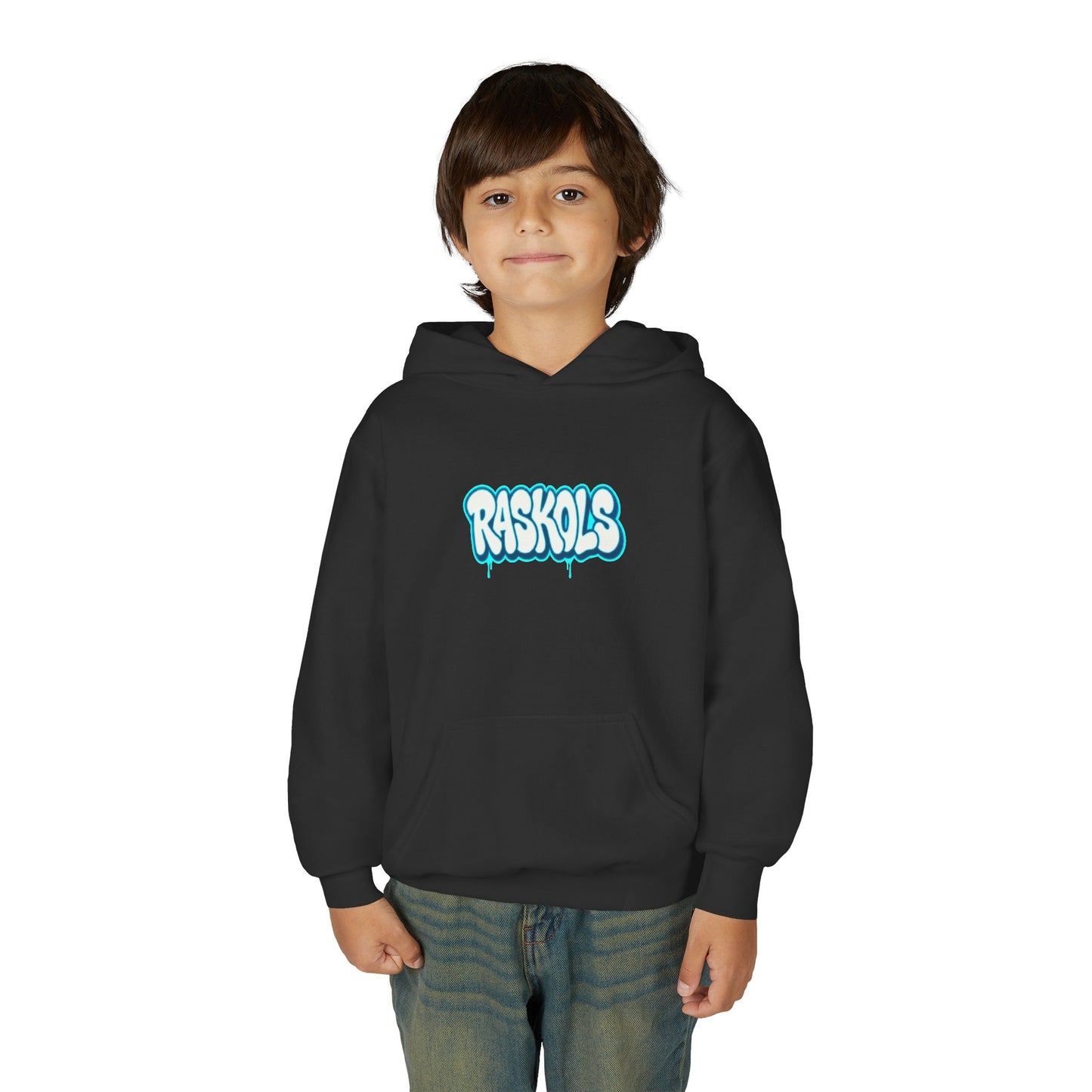 Raskols Youth Hoodie — Retro Blue Graffiti Logo