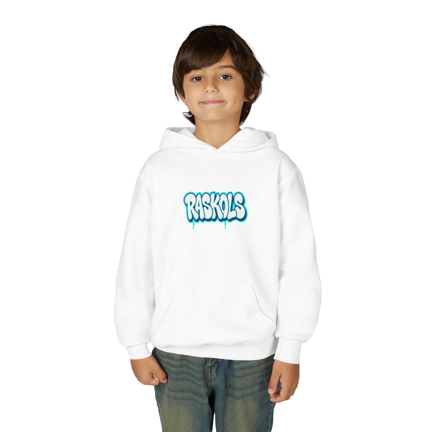 Raskols Youth Hoodie — Retro Blue Graffiti Logo