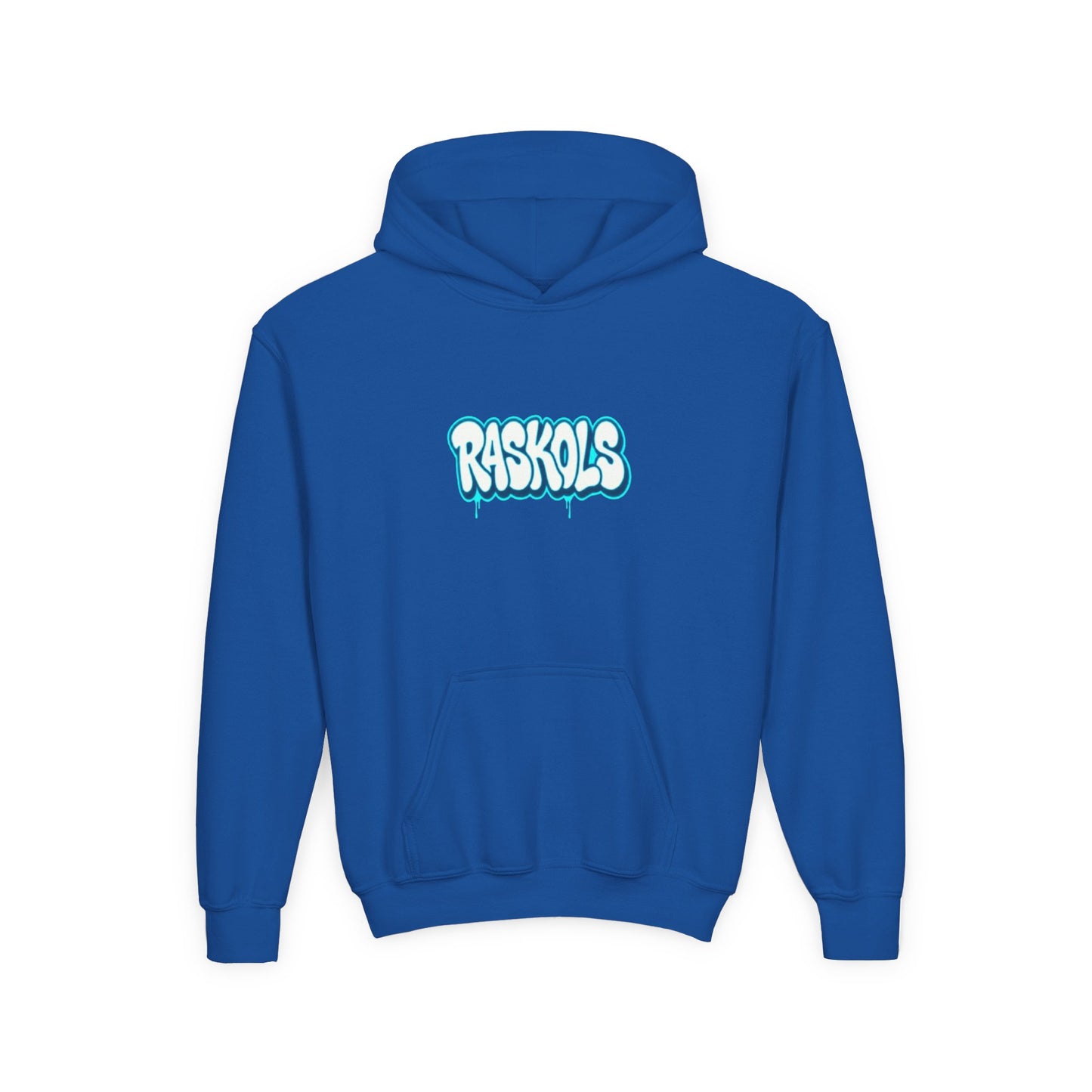 Raskols Youth Hoodie — Retro Blue Graffiti Logo