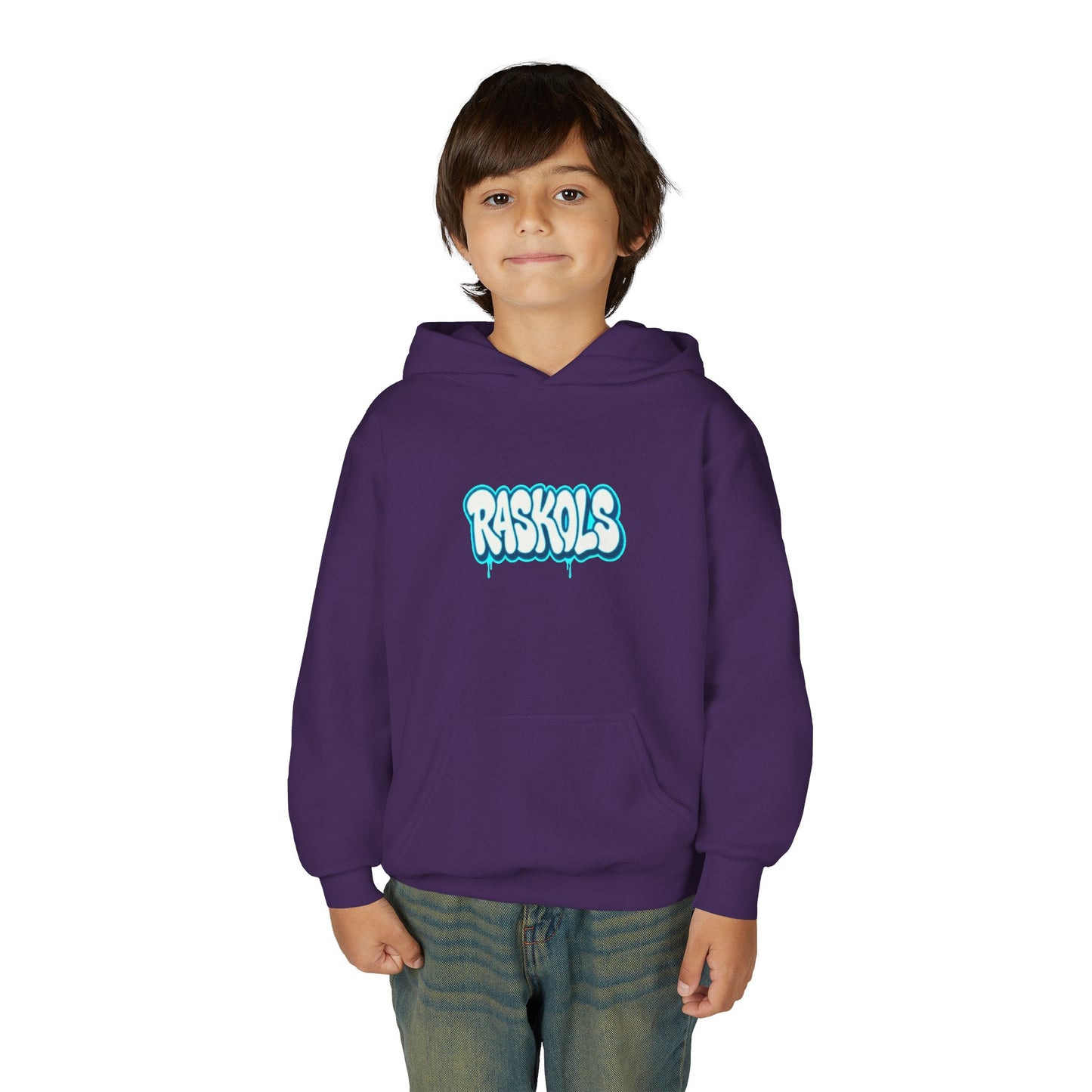 Raskols Youth Hoodie — Retro Blue Graffiti Logo