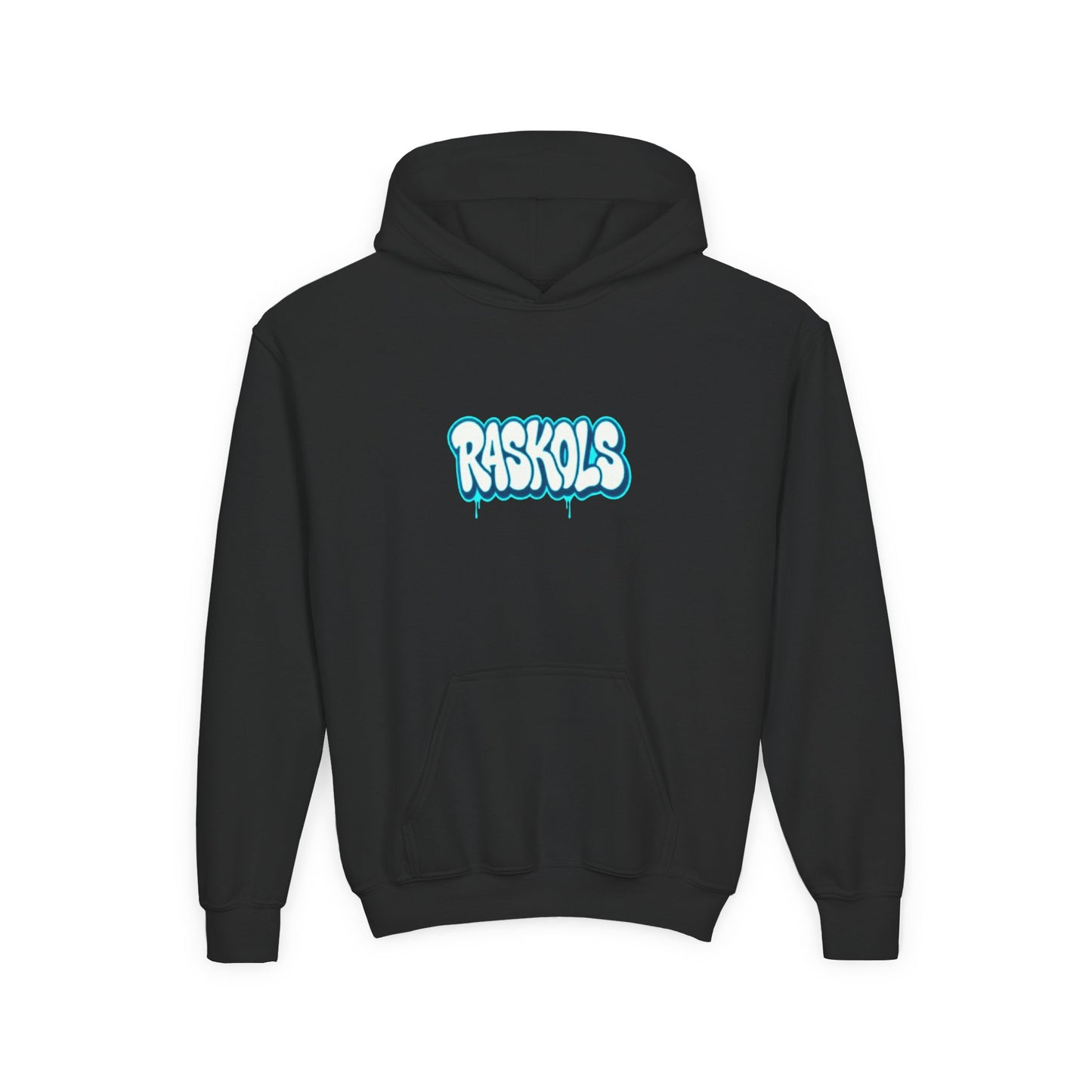 Raskols Youth Hoodie — Retro Blue Graffiti Logo