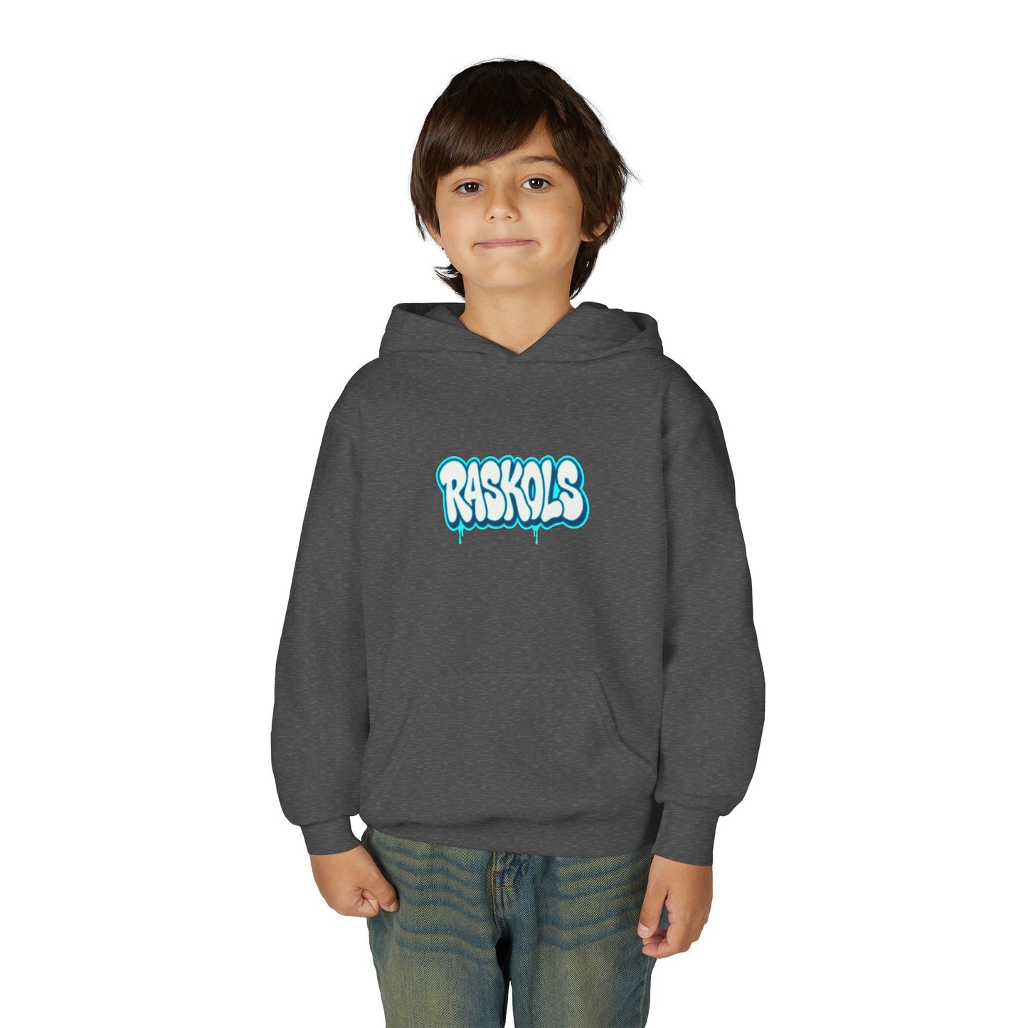 Raskols Youth Hoodie — Retro Blue Graffiti Logo
