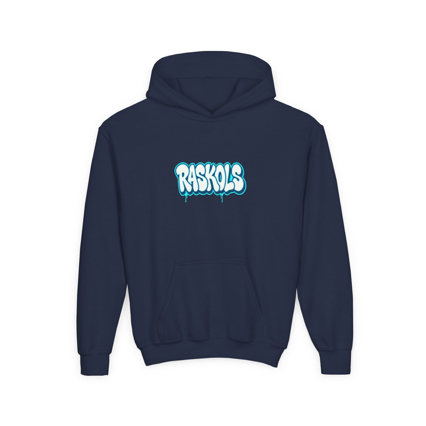 Raskols Youth Hoodie — Retro Blue Graffiti Logo