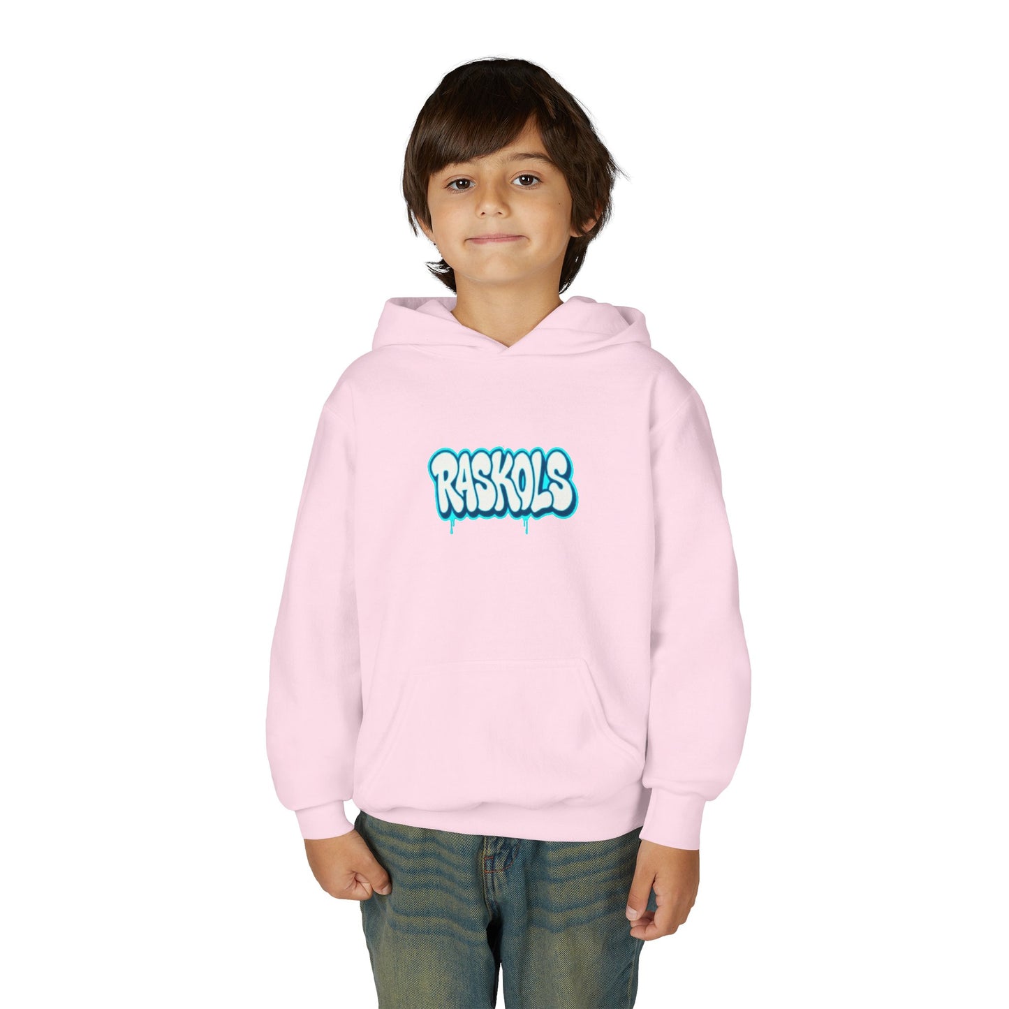 Raskols Youth Hoodie — Retro Blue Graffiti Logo