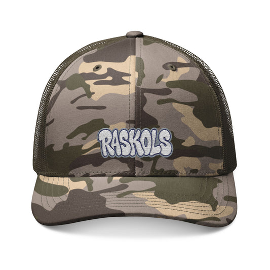 Camouflage Trucker Hat — Embroidered 'Raskols' Camo Mesh Cap