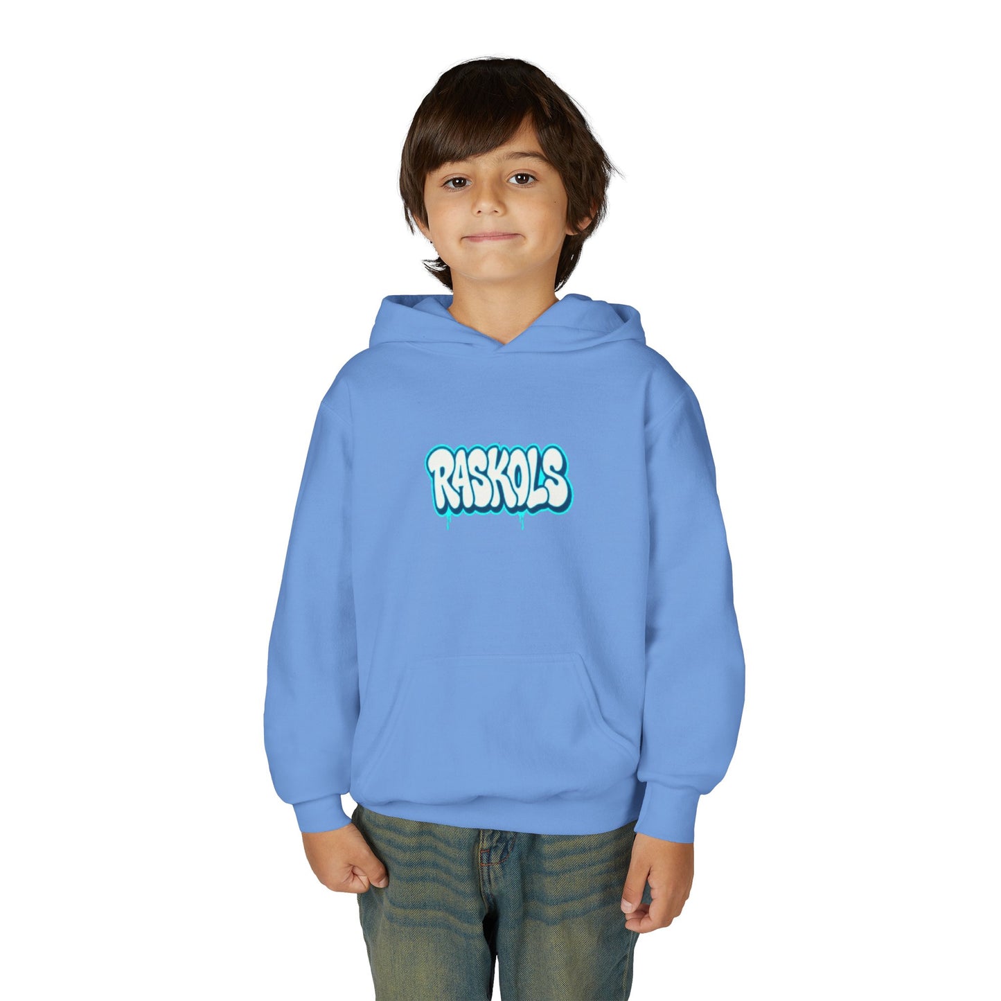 Raskols Youth Hoodie — Retro Blue Graffiti Logo