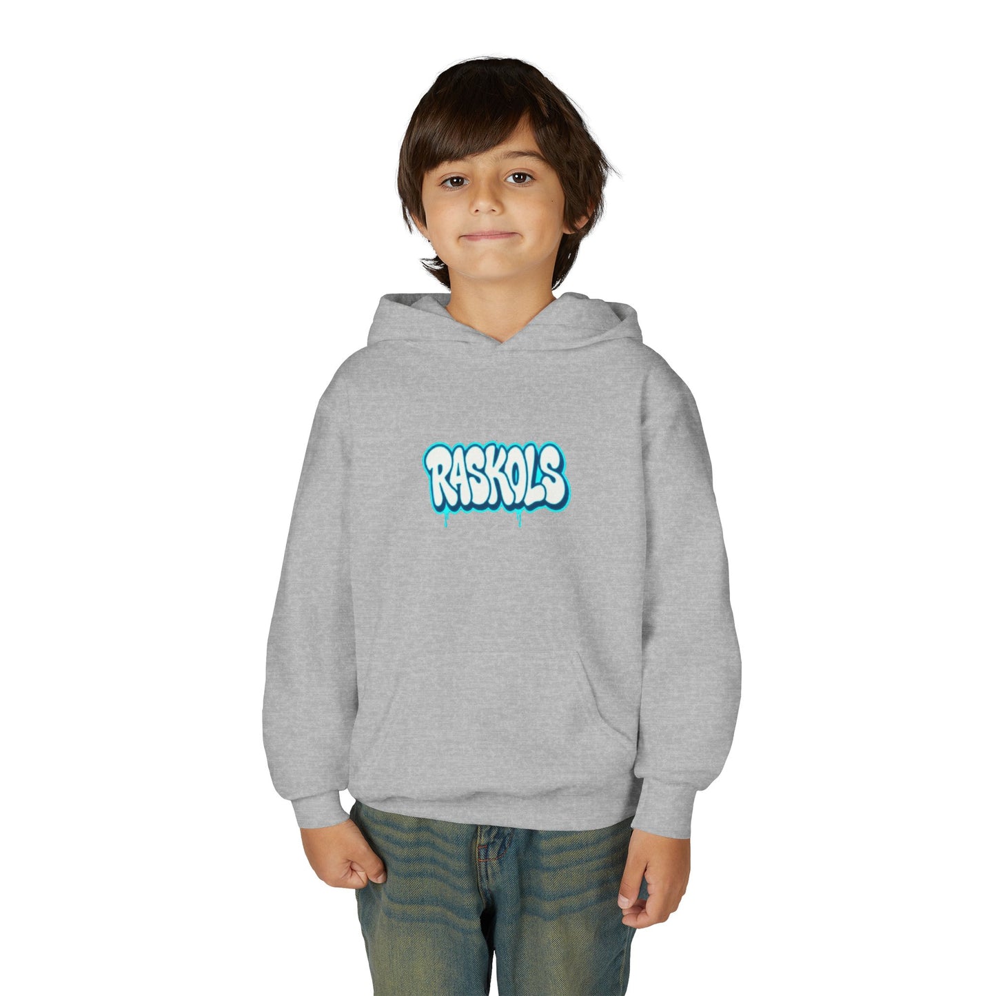 Raskols Youth Hoodie — Retro Blue Graffiti Logo