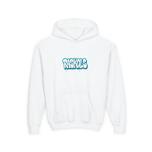 Raskols Youth Hoodie — Retro Blue Graffiti Logo