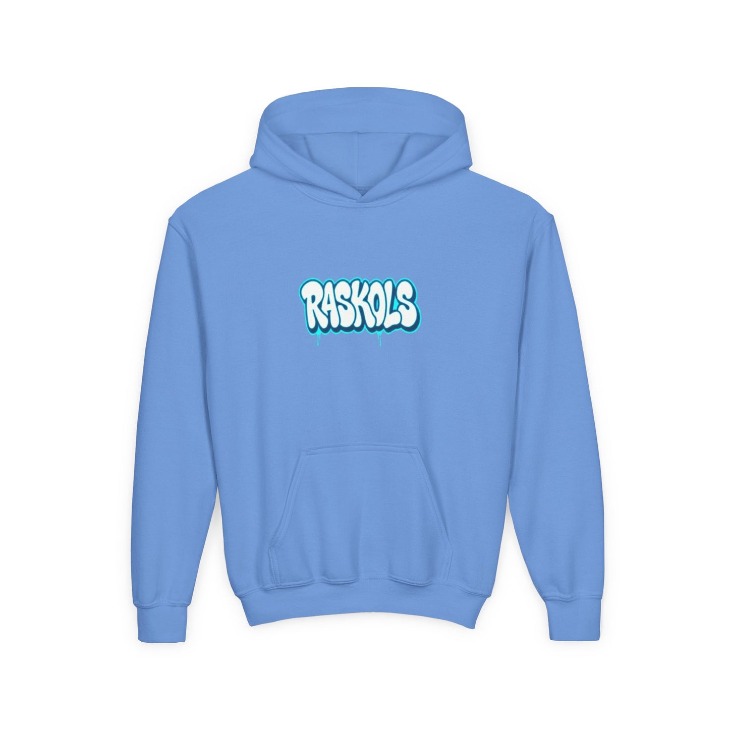 Raskols Youth Hoodie — Retro Blue Graffiti Logo